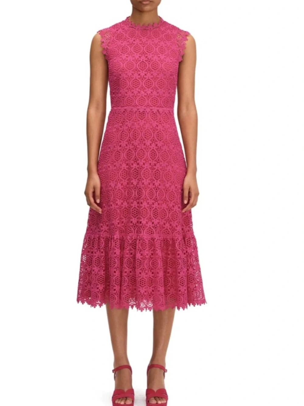 Kate Spade Scallop Lace Midi Dress Magenta size 00